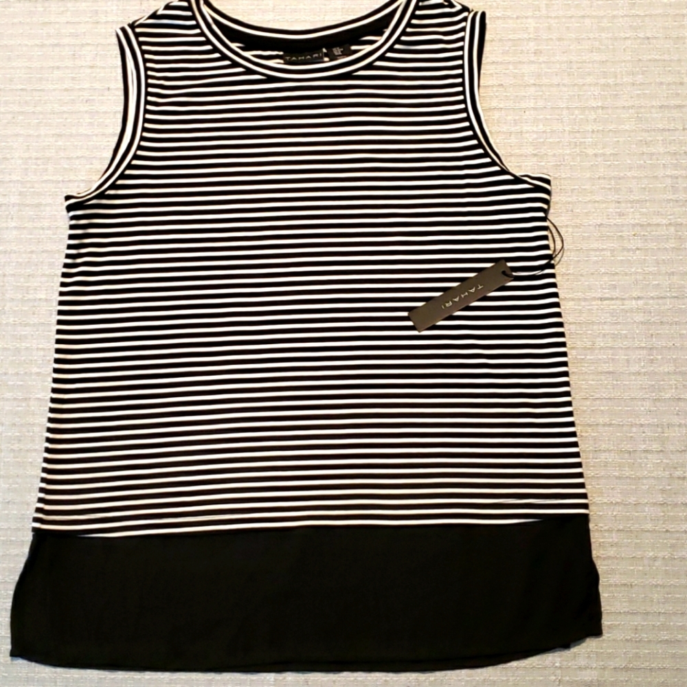 Tahari, black and white striped, sleeveless top